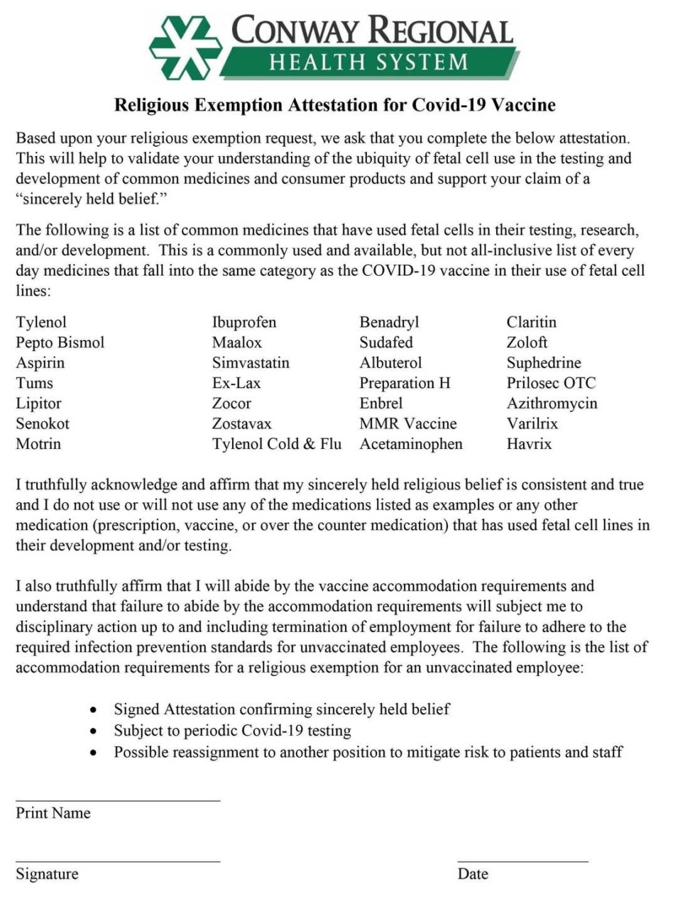 COVID Religious Exemption Form